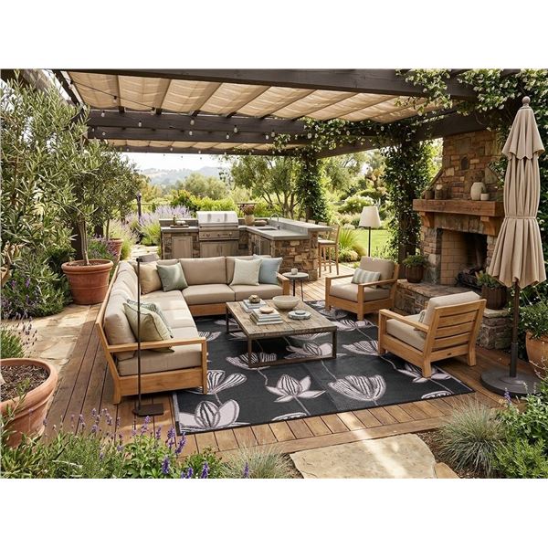 Black and Beige Flower Area Rug, 10ft by 8ft