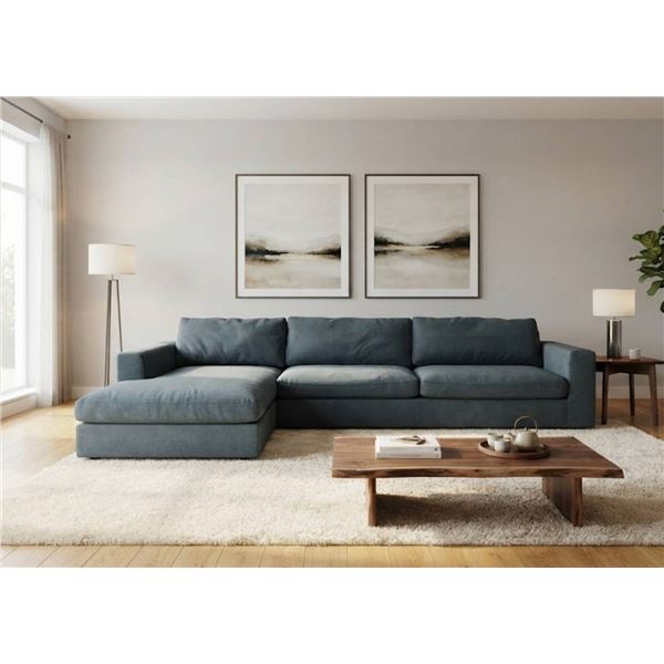 Blue Fabric Sectional Sofa, 126" x 98"