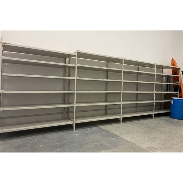 4 Sections of Connected Heavy Duty Commercial Racking (3ft x 6ft x 92in) with 6 Shelves Each