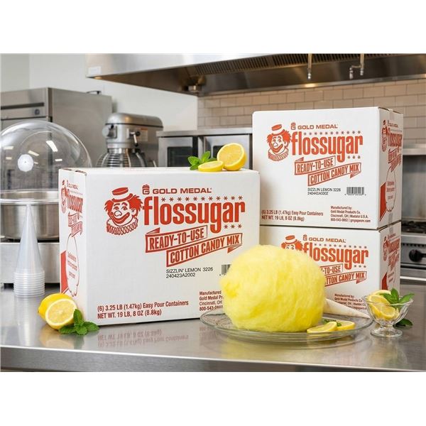Gold Medal Flossugar Sizzlin' Lemon Flavoured Cotton Candy Mix, Net weight 19 lb