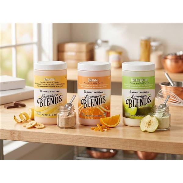 Gold Medal Signature Blends Banana, Orange, and Green Apple flavour concentrate