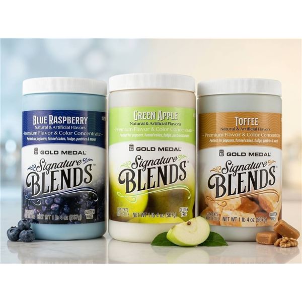 Gold Medal Signature Blends Blue Raspberry, Green Apple and Toffee flavour concentrate