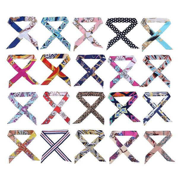 20 Pcs Printed Satin Skinny Scarves