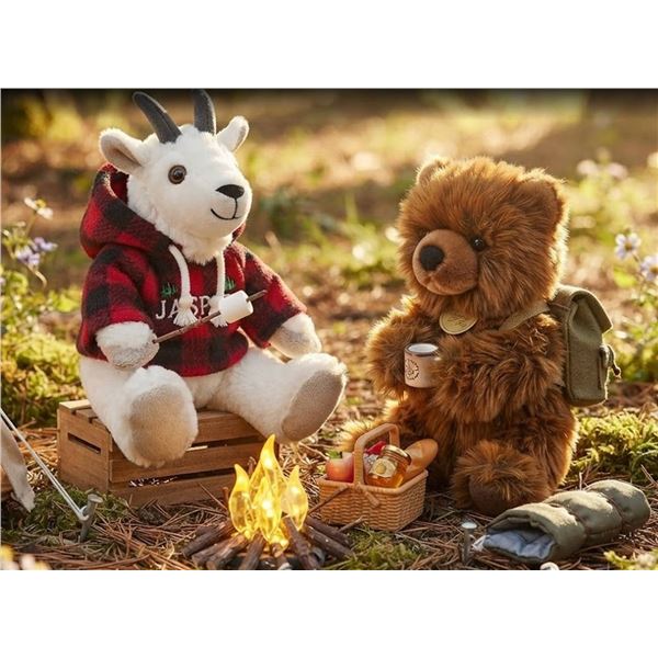 Stuffed Bear and Goat Plush Toy Pair Only