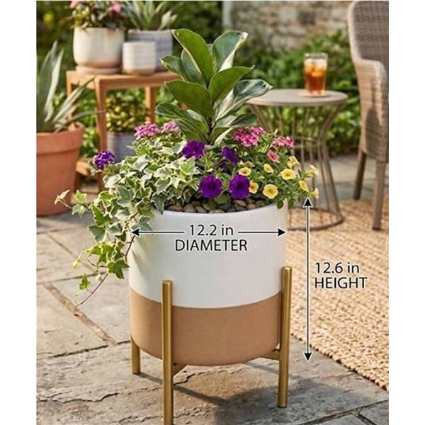 Rivet Mid-Century Ceramic Planter with Stand