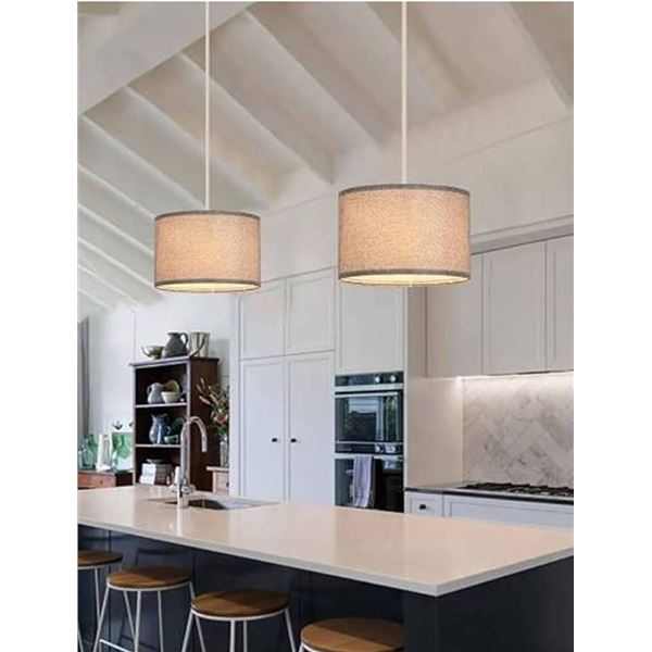 IHENGYANLT 2 Pack Plug in Pendant Light, Hanging Light with 15Ft Clear Cord, On/Off Switch, Grey Fab