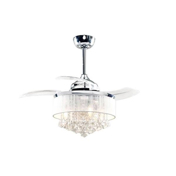 Parrot Uncle Indoor Chrome Retractable Crystal Chandelier Ceiling Fan with Remote 36-in