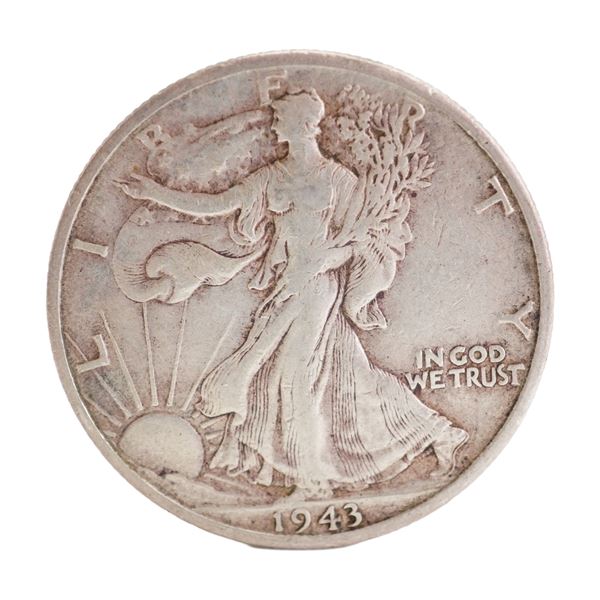 1943 U.S. Walking Liberty Half Dollar 90% Silver Coin, Circulated