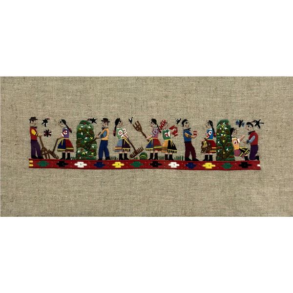 Framed Embroidery Folk Art, Scenes of Village Life