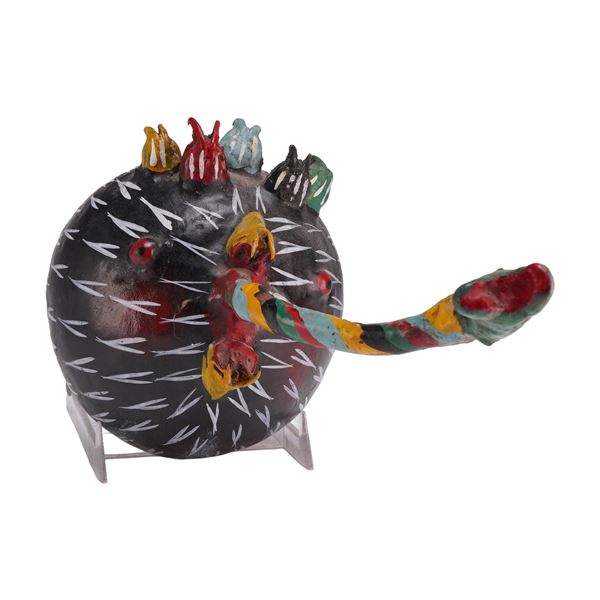 Mexican Polychrome Coconut Shell Zoomorphic Folk Art Mask Hat