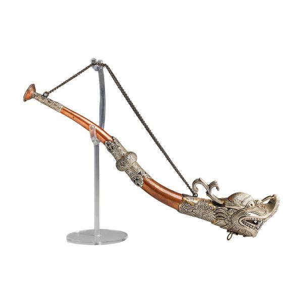 Tibetan Copper and Silvered Metal Ritual Trumpet Kangling