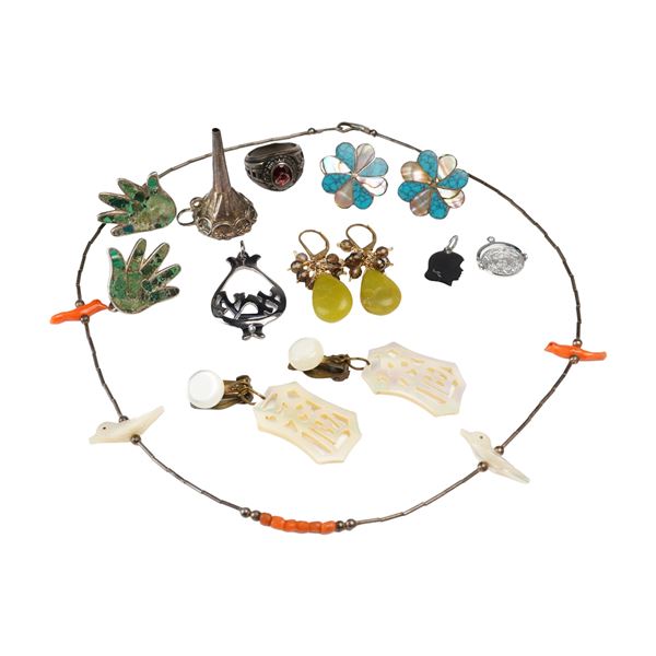 14pc Silver Toned Jewelry Including 4 Pairs of Earrings, 4 Pendants, 1 Ring and 1 Necklace