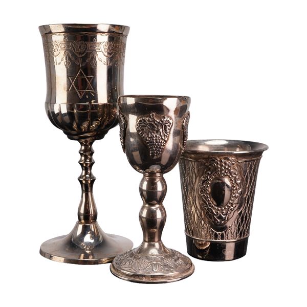 3pc Silver-Toned Kiddush Cup & Goblets Collection