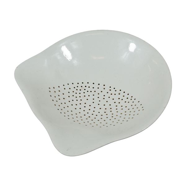 Mid-Century Modern White Glazed Ceramic Teardrop Form Colander