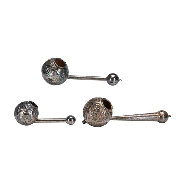 3pc Ceremonial Middle Eastern Silver Over Copper Ladles