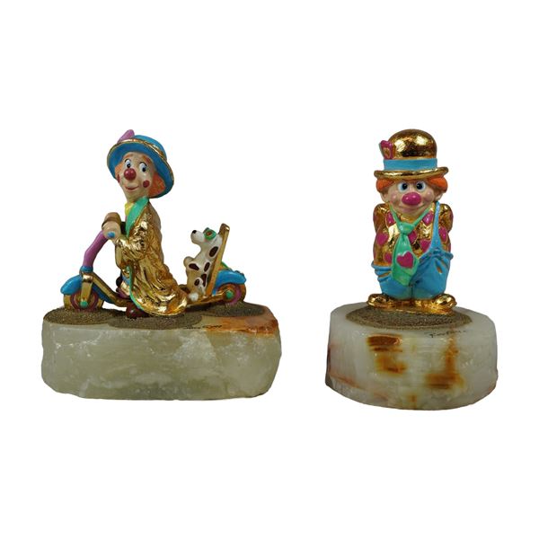 2pc Ron Lee Gilt Metal Clown Sculptures