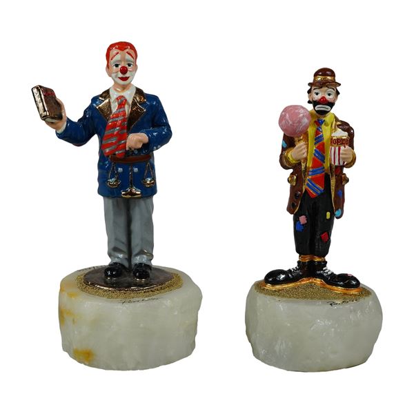 2pc Ron Lee Painted Metal Clown Sculptures
