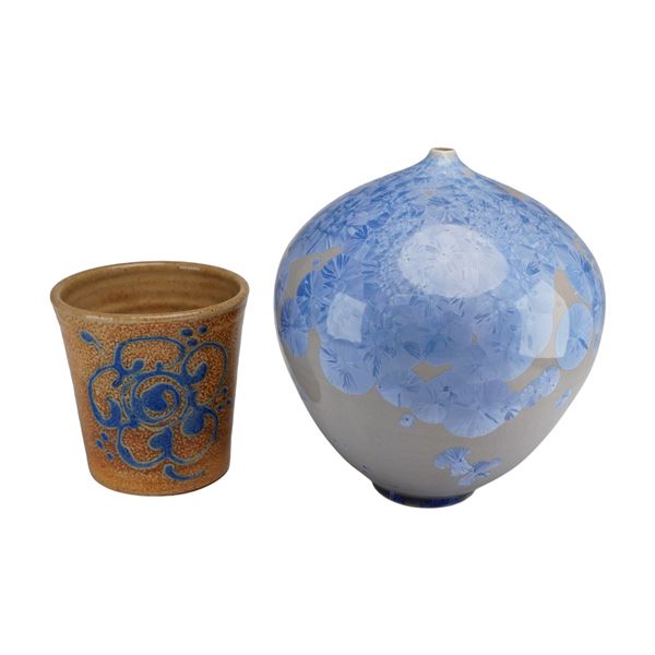2pc American Pottery Item, Frank Neef Crystalline Vase and Stoneware Mug
