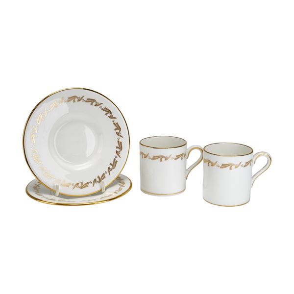 Two Sets Wedgwood Bone China Demitasse Cups and Saucers, Golden Fleece Pattern