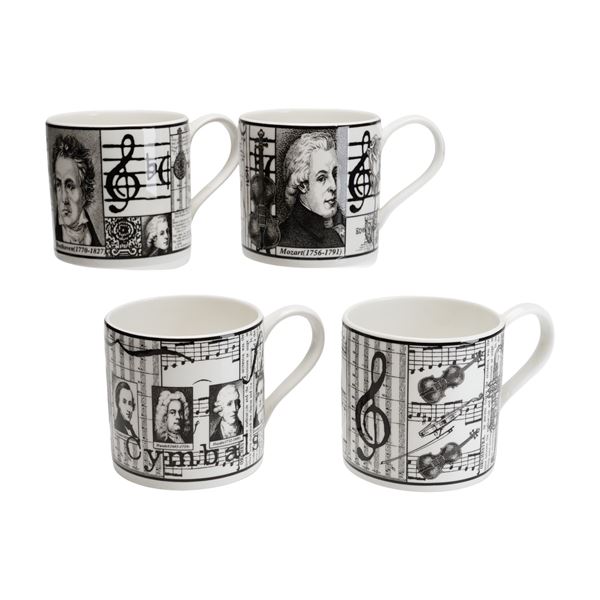 4pc Wedgwood Bone China Musical Scores Mugs