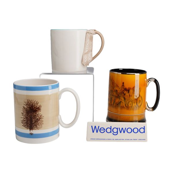 4pc Collection of Wedgwood and Arthur Wood Ceramic Mugs and Dealer Display Sign