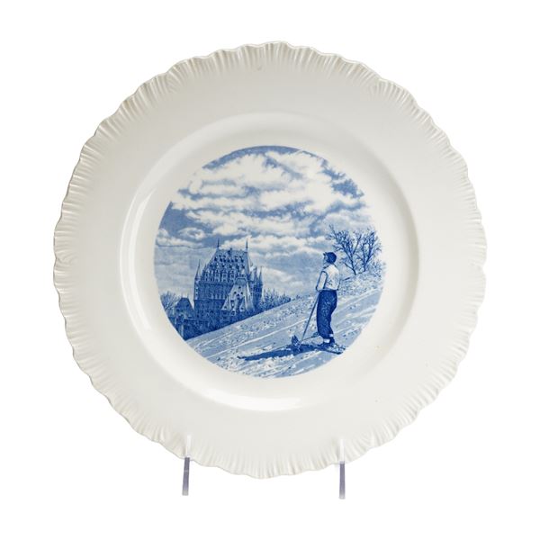 Wedgwood Etruria Blue and White Transfer-Printed Chateau Frontenac Quebec Plate