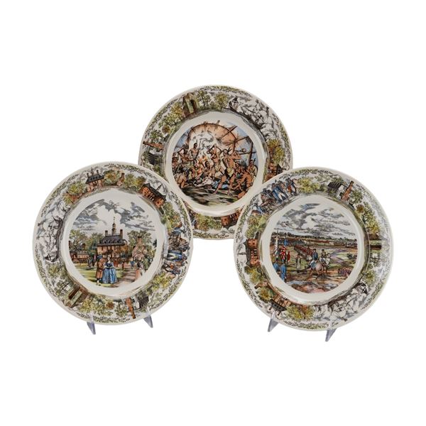 Three Wedgwood Williamsburg, Jamestown & Yorktown Virginia Transfer-Printed Commemorative Plates