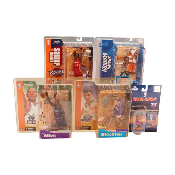5pc NBA figurines in boxes featuring LeBron James and McFarlane Sportspicks