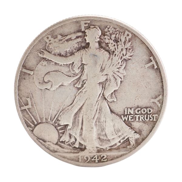 1942 U.S. Walking Liberty Half Dollar 90% Silver Coin, Circulated