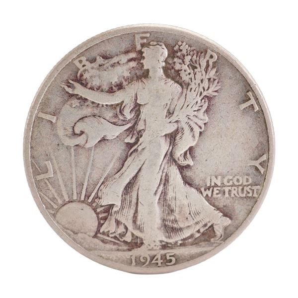 1945 U.S. Walking Liberty Half Dollar 90% Silver Coin, Circulated