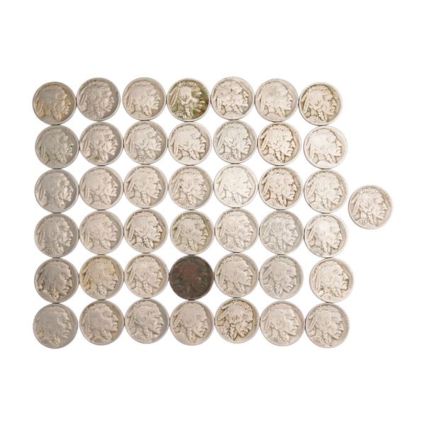 Lot of 43 U.S. Buffalo Nickel Five Cent Coin, Circulated