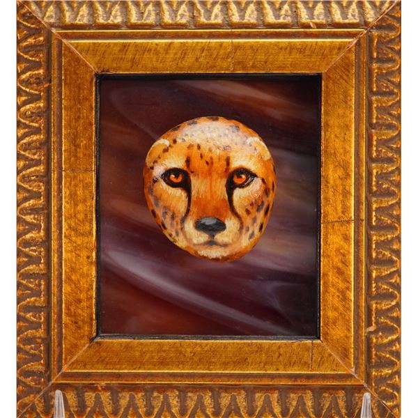 Framed David Homan Painted Plaque, Rock Cheetah