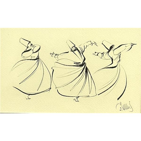 Three Whirling Dervishes, Ink on Paper