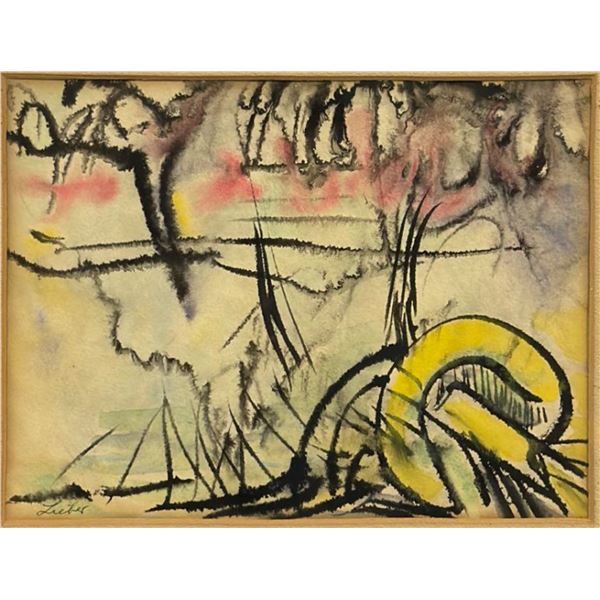 Abstract Watercolor and Ink on Paper, Signed Lieber