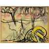 Image 1 : Abstract Watercolor and Ink on Paper, Signed Lieber