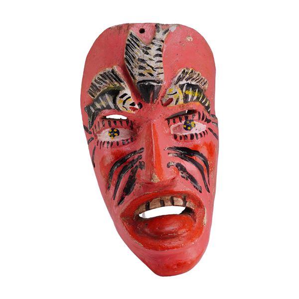 Mexican Folk Art Hand-Carved & Painted Wood Dance Mask with Fish