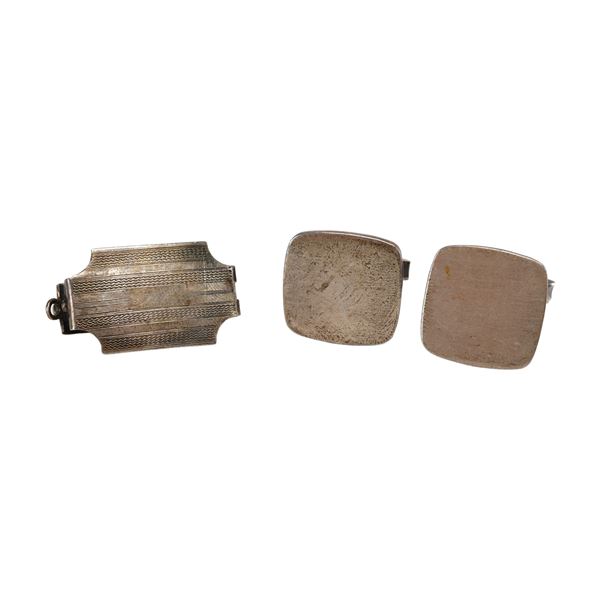 Three-Piece Sterling Silver Jewelry Group Including a Pair of Cufflinks and a Money Clip