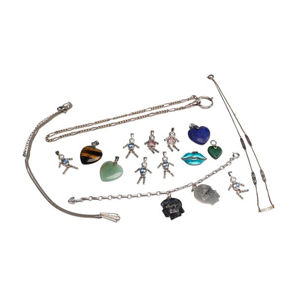 16pc Silver Toned Jewelry Collection with Pendants, Necklaces, and Bracelet