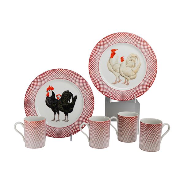 6pc Haldon Group Devonshire Rooster Plate and Cup Set