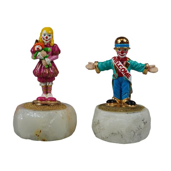 2pc Ron Lee Signed Cast Metal Clown Sculptures