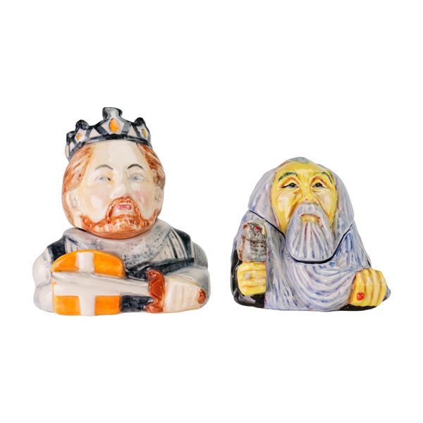 2pc Kevin Francis Prototype Face Pots, Merlin and King Richard the Lionheart