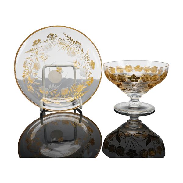 Two Clear and Gilded Glass Tableware Items