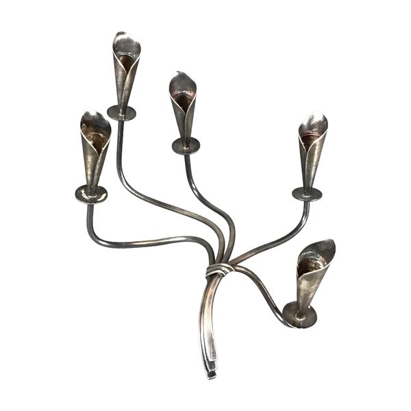 Hans Jensen Danish Modern Silver Plated Five Light Calla Lily Candelabra