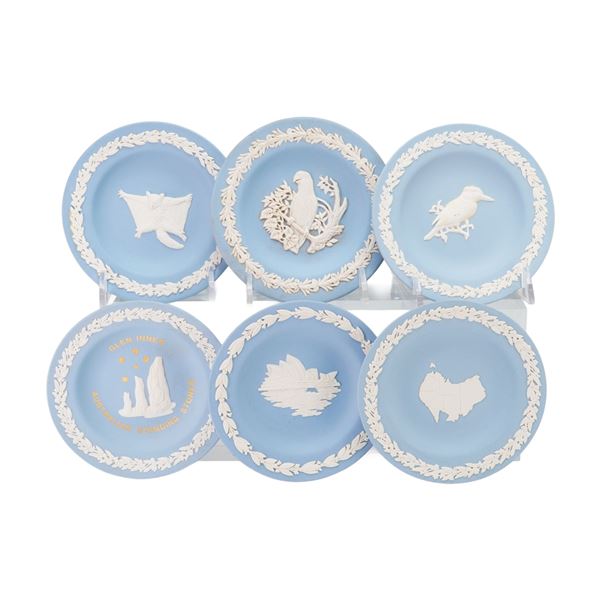 6pc Wedgwood Blue Jasperware Australian Themed Pin Dishes