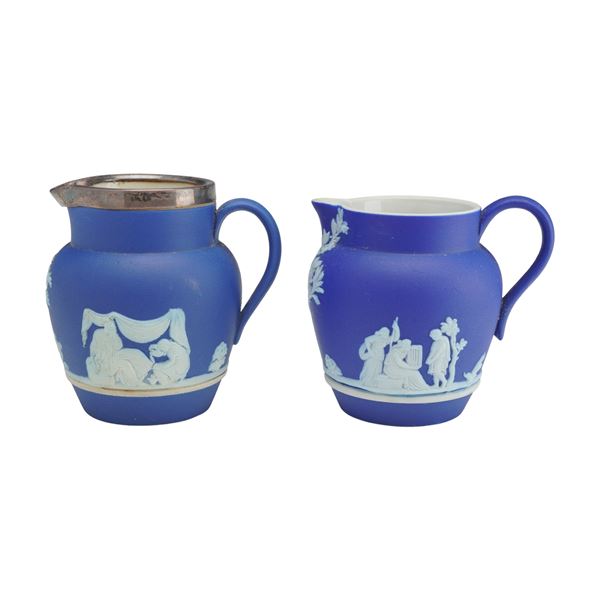 2pc Wedgwood Blue Jasperware Miniature Pitchers