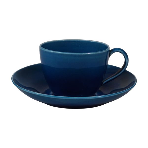 A Wedgwood Blue Glazed Majolica Cup and Saucer