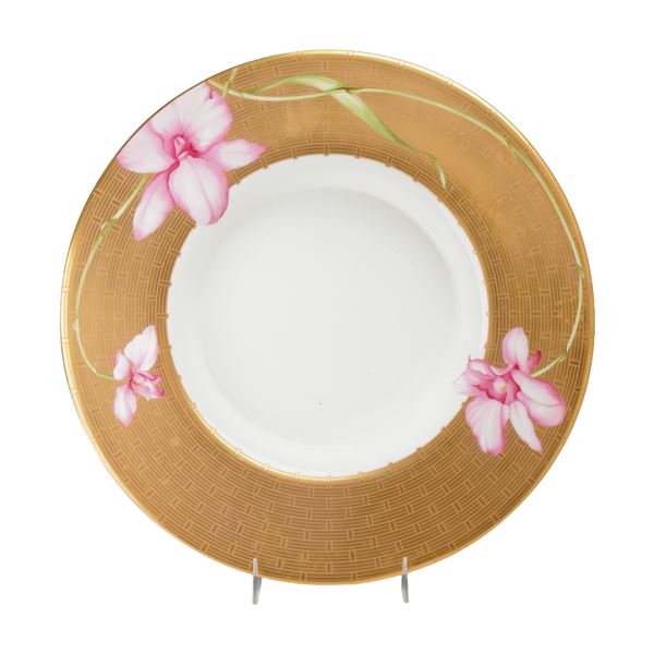 Wedgwood & Bentley Porcelain Rimmed Serving Bowl, Orchid Pattern