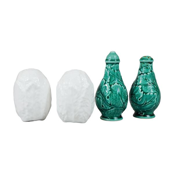 Two Sets of Wedgwood and Majolica-Style Ceramic Salt and Pepper Shakers