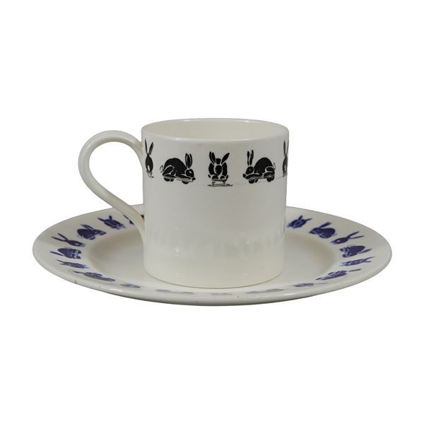 2pc Wedgwood Trial Pattern Cup and Saucer with Rabbit Motif