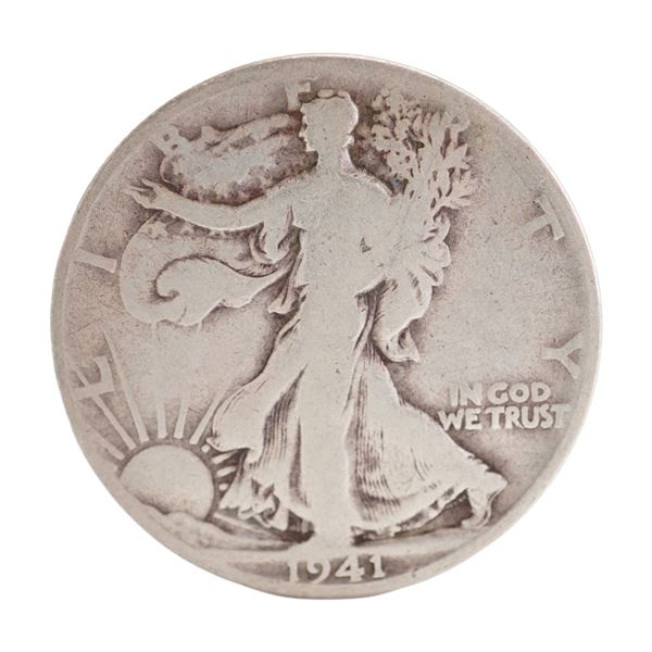1941 U.S. Walking Liberty Half Dollar 90% Silver Coin, Circulated